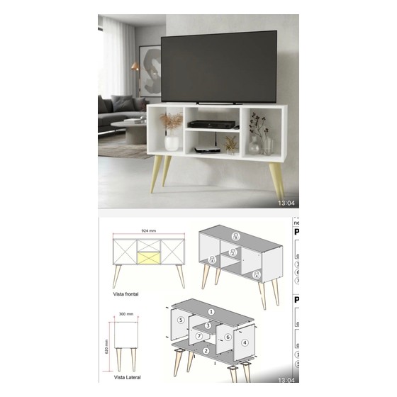 Rack para TV Retrô Pés Palito com Nichos