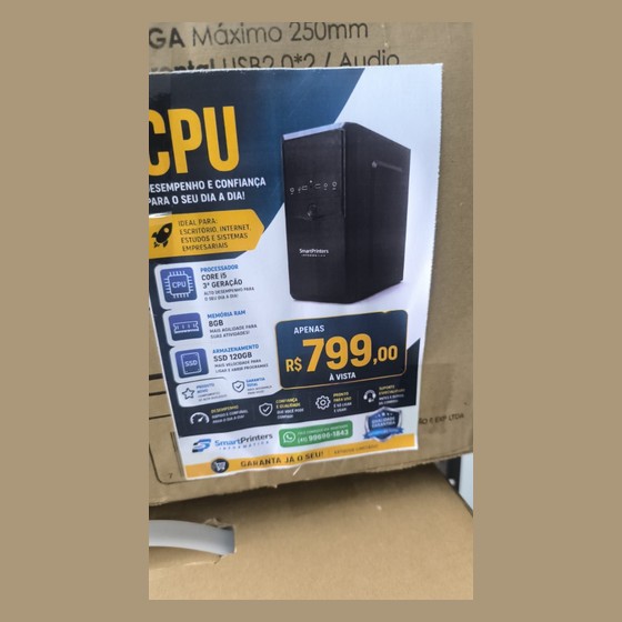 CPU Desktop SmartPrinters Core i5 3ª Geração 8GB SSD 120GB