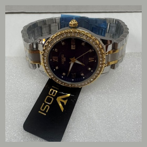 Relógio Nibosi Prata e Dourado com Strass Mostrador Azul