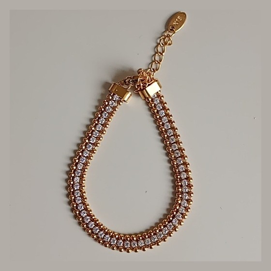 Pulseira Feminina Tennis Riviera Cravejada com Zircônia Dourada