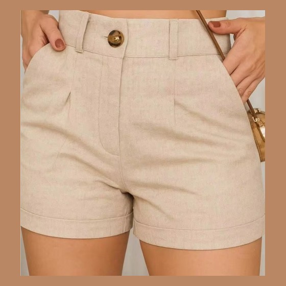 Short de Linho GG Cintura Alta Alfaiataria