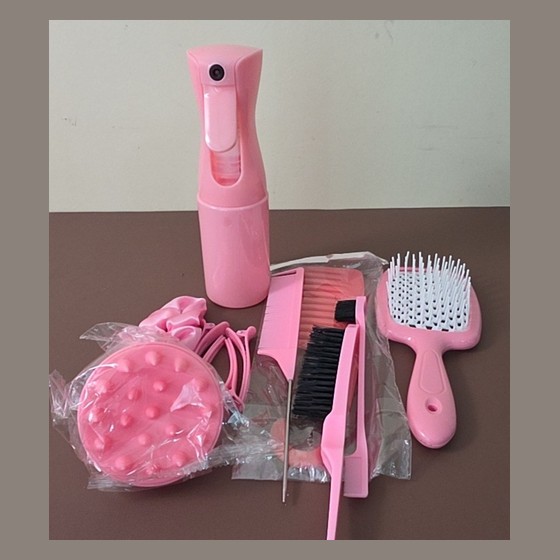 Kit Capilar Completo Rosa (Borrifador + Escovas + Massageador + Acessórios)