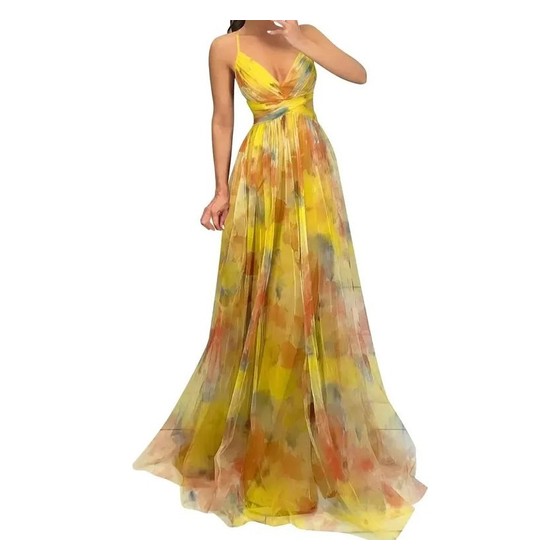 Vestido Longo G Estampado Tie-Dye com Recorte Vazado na Cintura