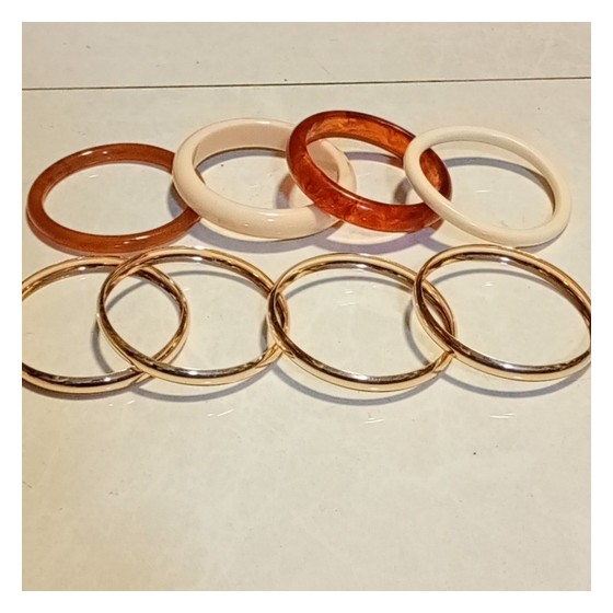 Kit 8 Pulseiras Bracelete Resina Vintage e Metal Dourado