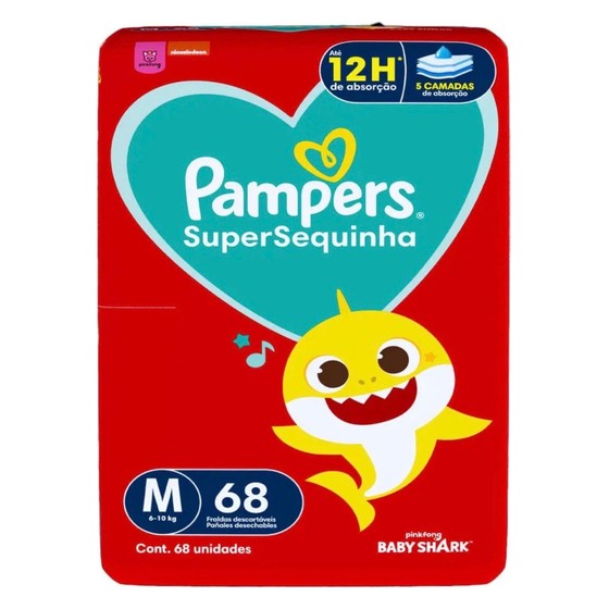 Fralda Pampers SuperSequinha Baby Shark M 68 unidades