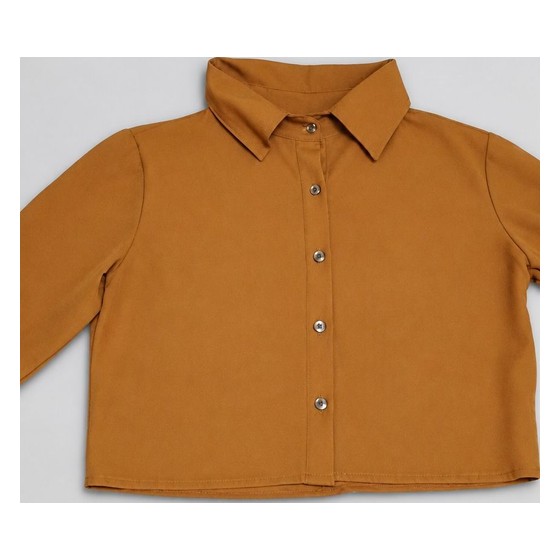 Camisa Cropped M Feminina Manga Longa com Botões
