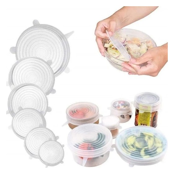 Kit Tampas de Silicone Elásticas Reutilizáveis 6 Peças Genérico — AS119