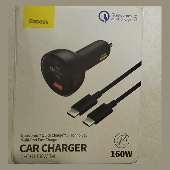 Carregador Veicular Baseus 160W Qualcomm Quick Charge 5 C+C+U Baseus — AS120