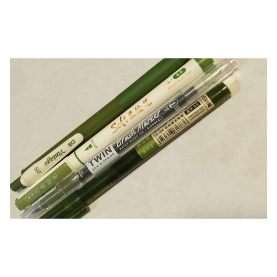 Kit de Canetas Pincel (Brush Pen) Verdes - Marcas Variadas variadas (Vintage, Soft Brush Marker, outras) — AS144