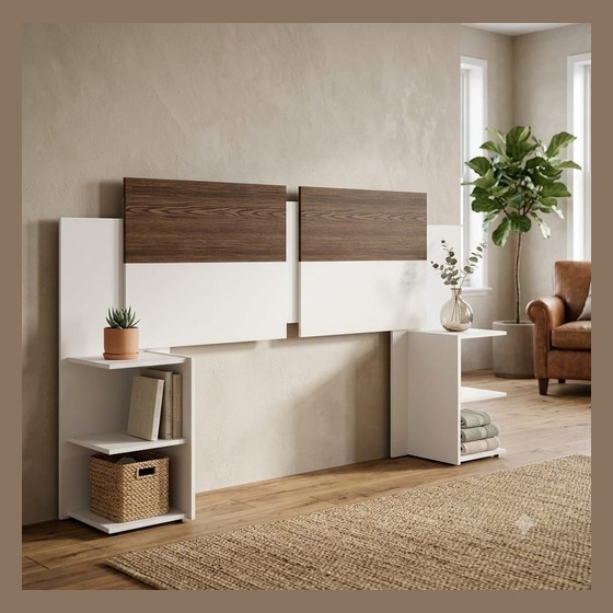 Cabeceira para Cama Box Casal com Prateleiras Laterais Bipartidas — LT196