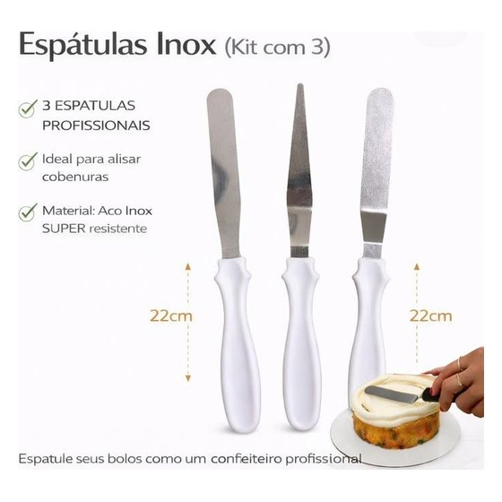 Kit 3 Espátulas Inox para Confeitar Bolo — AS166