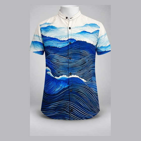 Camisa Masculina Estampada Ondas Gola Padre ( 4xl ) — AS170