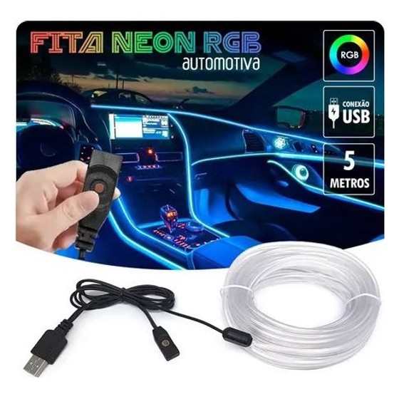 Fita Neon RGB Automotiva 5m Fibra Óptica USB Genérico — AS171