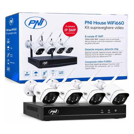 Kit CFTV Wi-Fi NVR 8 Canais com 7 Câmeras 3MP PNI House WiFi660 PNI — SS208