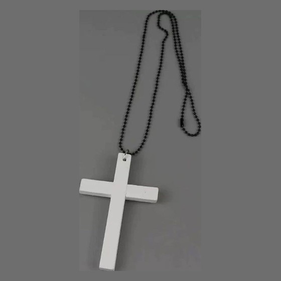 Colar Masculino Cruz de Madeira com Corrente Bolinha