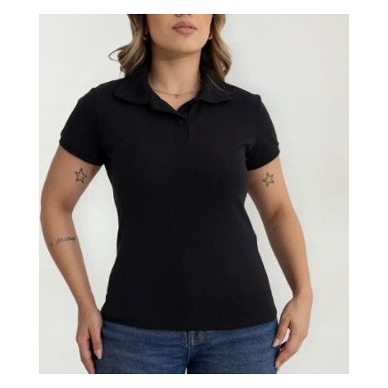 Camisa Polo Preta Lisa Milimétrica