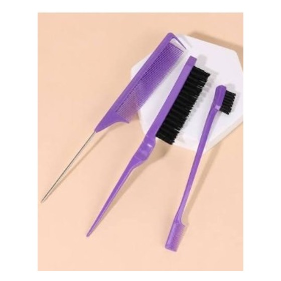 Kit 3 Pente Escova Baby Hair Finalização Cabelo Penteado Salão de Beleza Barbearia