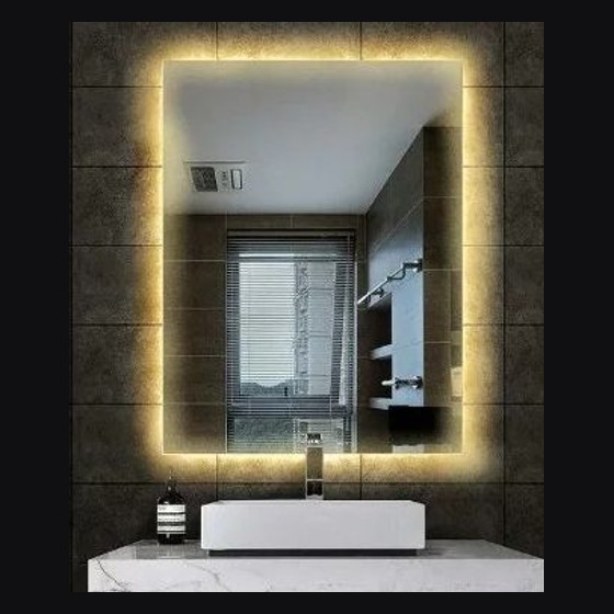 Espelho Decorativo Retangular com Led Cantos Arredondados 80x48