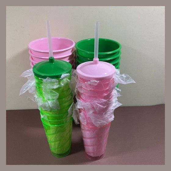 kit Festa Copo Canudo Twister Plástico 750ml com Pratinho