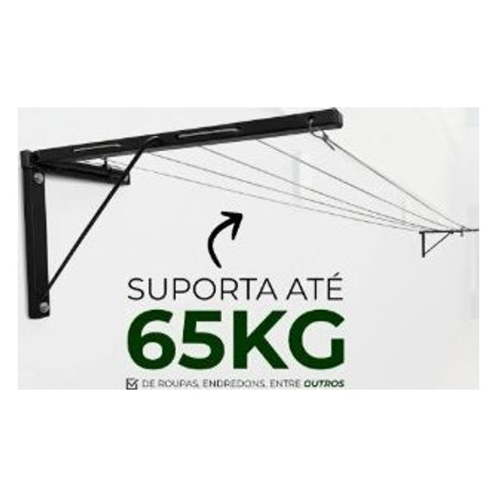 Varal de Parede Dobrável Reforçado Aço 1020 Preto 5 Metros Suporta 80kg