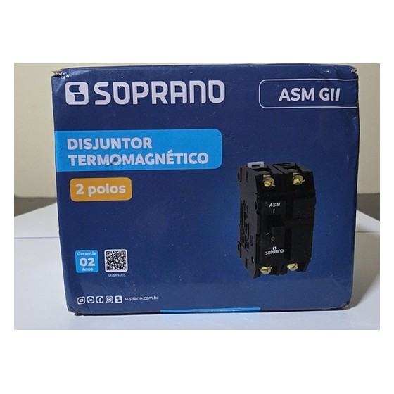 Disjuntor Termomagnético Bipolar Soprano ASM2-B 20A