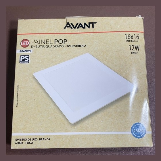 Painel LED Pop Embutir Quadrado Avant 12W