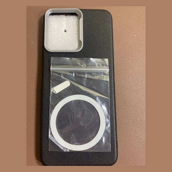 Capinha de Couro MagSafe com Suporte de Câmera + Anel Magnético Adesivo