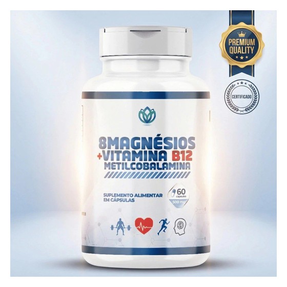 8 Magnésios + Vitamina B12 Metilcobalamina 60 Cápsulas
