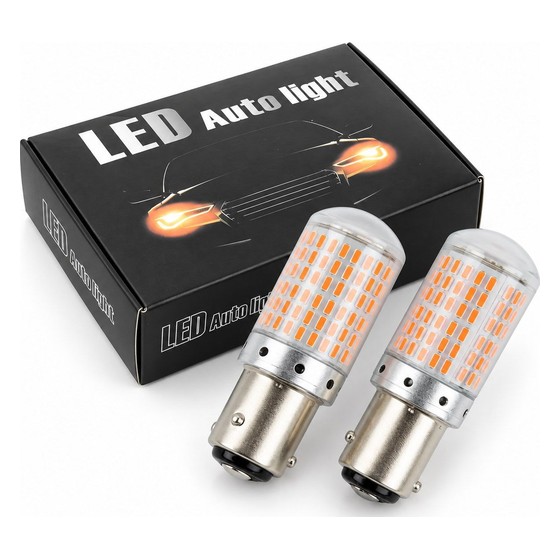 Par Lâmpada LED Automotiva 1156 BA15S P21W Amarela Canbus