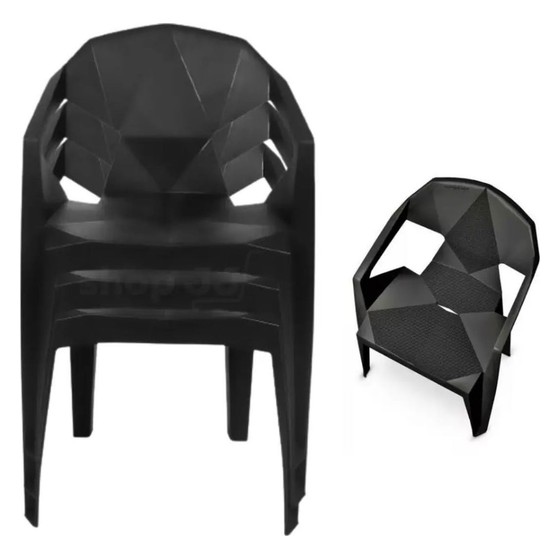 Cadeira Poltrona Geométrica 3D Empilhável Preta