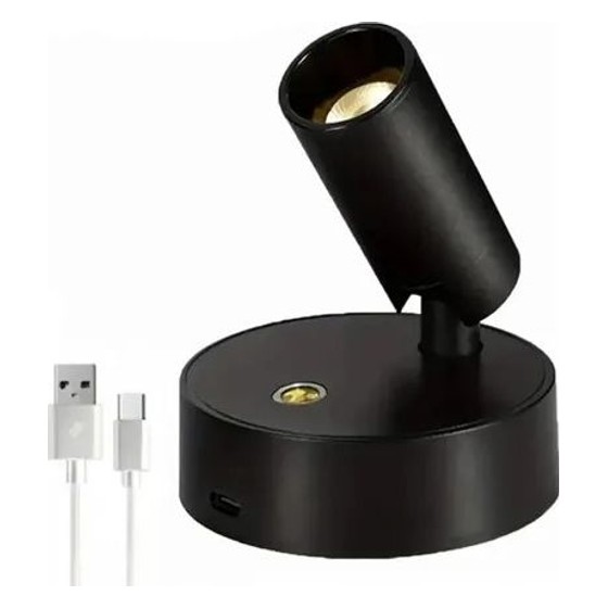Luminária Spot LED Recarregável com Base Giratória USB