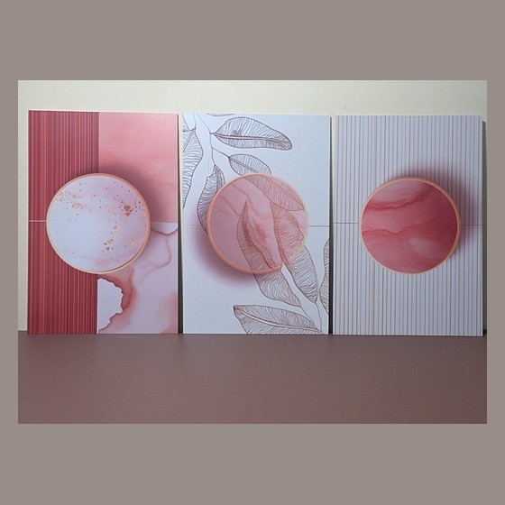 Quadro Decorativo 3 Peças Círculos 3D Aquarela Rosé