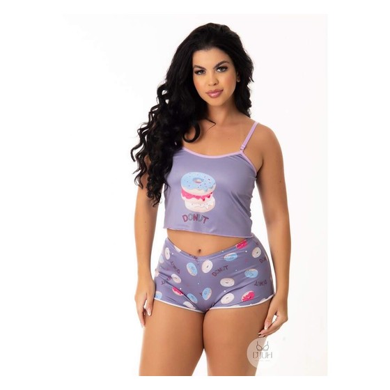 Pijama Feminino Alcinha Estampa Donut
