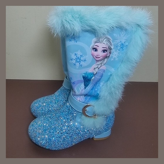 Bota Cosplay Infantil Elsa Frozen com Glitter e Pelo TAM 26/27