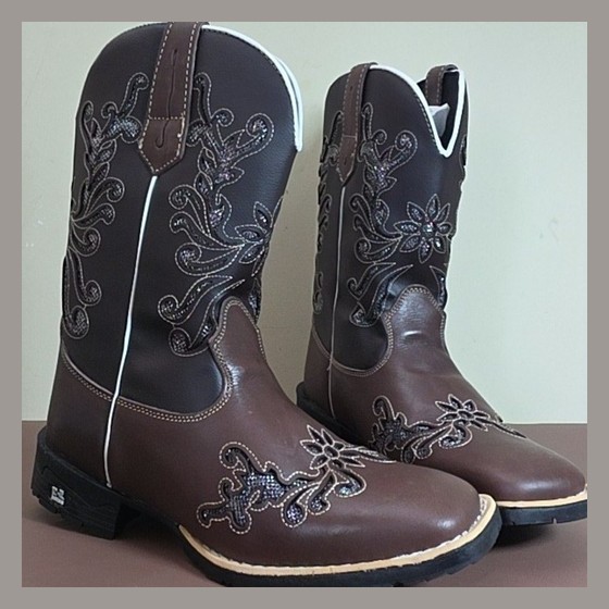 Bota Country Feminina Texana Cano Curto Bordada TAM38