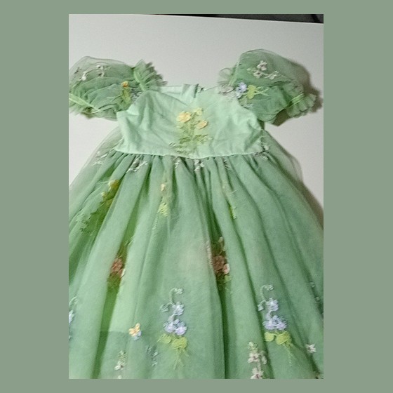 Vestido Infantil Lolita Verde Tule Bordado Floral