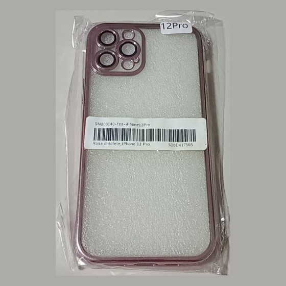 Capinha Anti-Impacto iPhone 12 Pro Transparente com Borda Rosa Chiclete