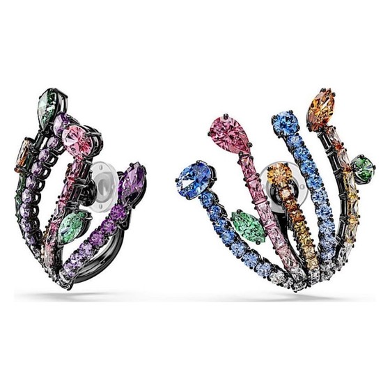 Brincos Swarovski Gema Cuff Multicolor Ródio Negro