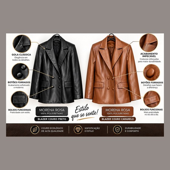 Blazer Feminino Couro Sintético Morena Rosa