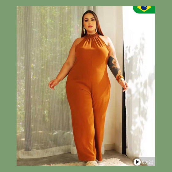 Macacão Pantalona Feminino Alcinha Gola Franzida