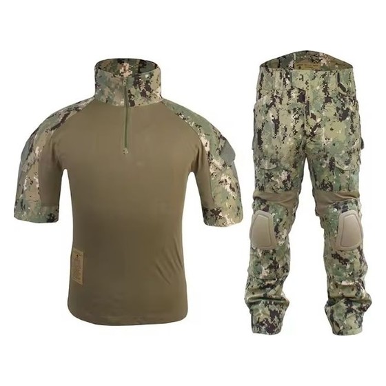 Farda Tática Combat Shirt + Calça Camuflada com Joelheiras e Cotoveleiras