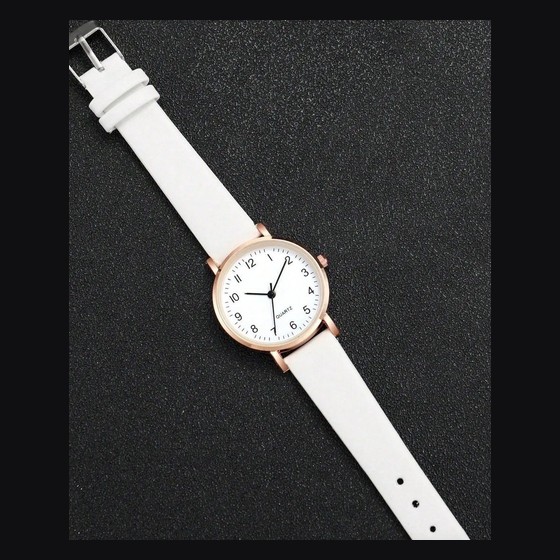 Relógio Feminino Quartz Pulseira Branca Caixa Rosé