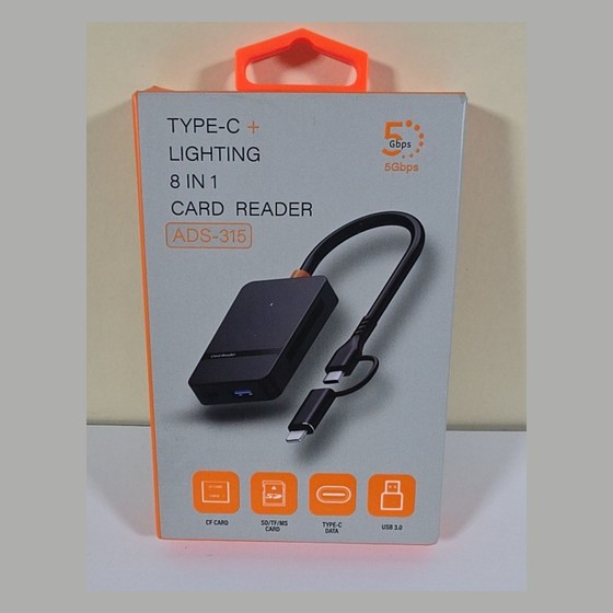 Leitor de Cartão 8 em 1 Type-C + Lightning ADS-315